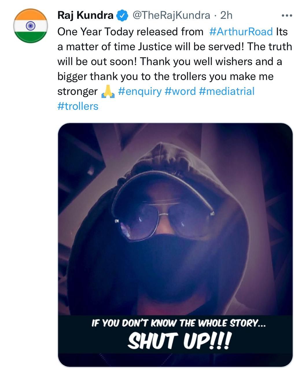 Raj Kundra shares a cryptic post and thank the trollers as he marks a year on the release of his from the Arthur Road!