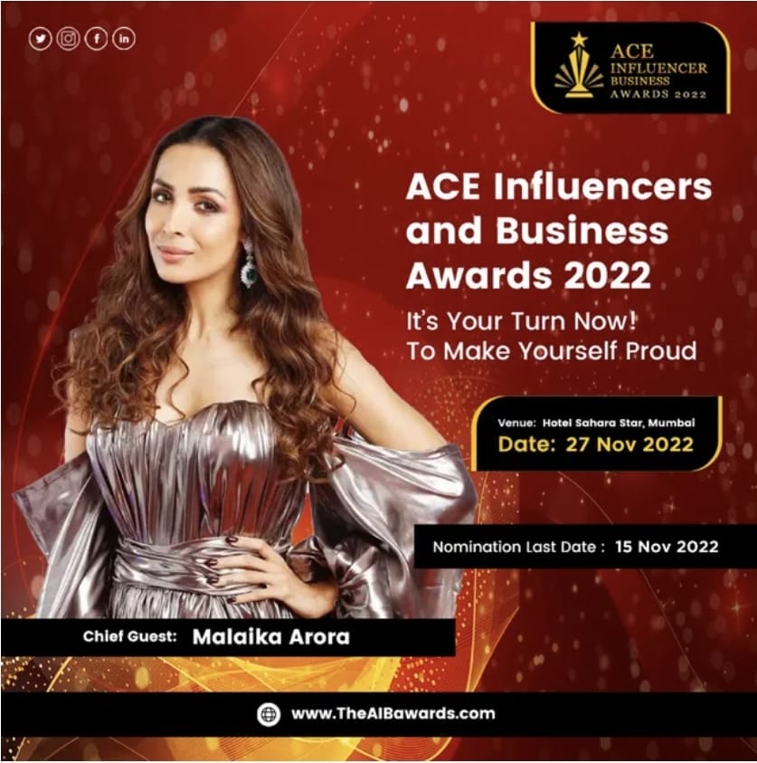 Malaika Arora To be the Chief Guest at ACE Business and Influencers Awards 2022