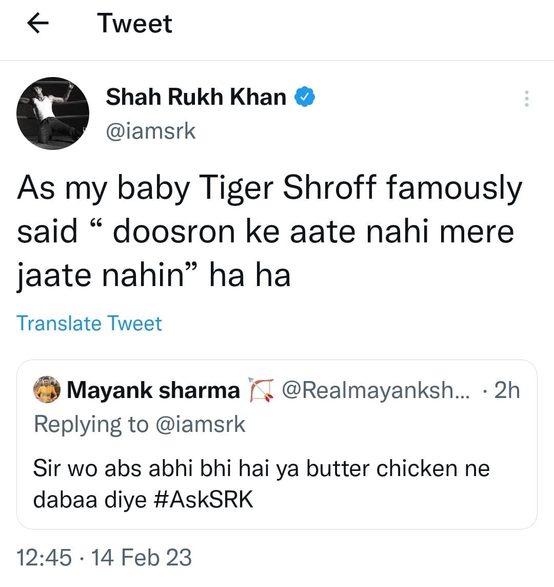 ASK SRK: The Superstar praises his 'baby' Tiger Shroff's abs with a witty take on the young action star's Heropanti Dialogue!