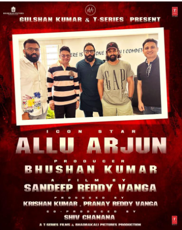 Producer Bhushan Kumar, Director Sandeep Reddy Vanga, and Indian superstar Allu Arjun are teaming up for a massive collaboration...........