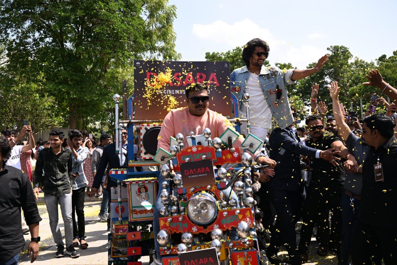 Ahmedabad welcomes Nani with love and infectious energy as he arrives in the city for the promotions of Dasara.