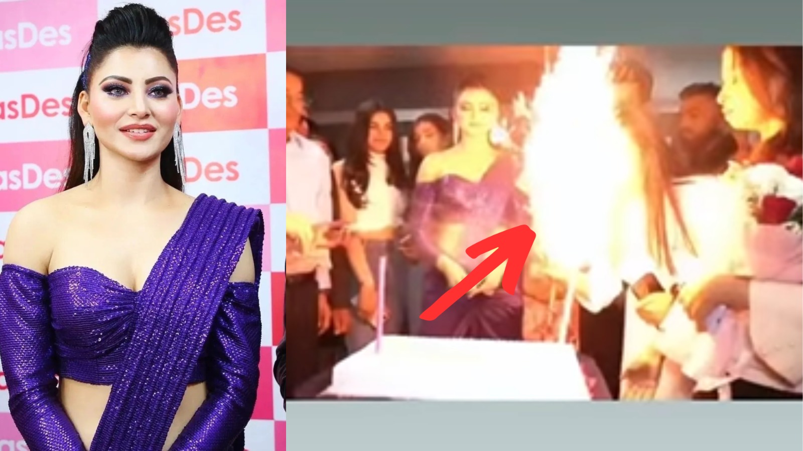 What!! Big accident averted in front of Urvashi Rautela, the girl was saved from burning in fire - Check video now