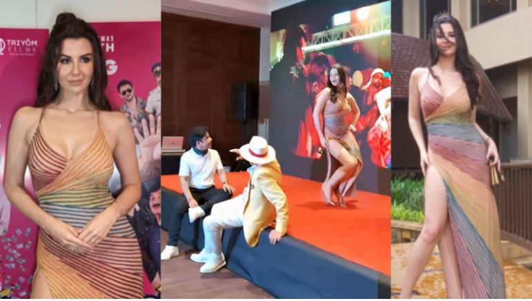 Giorgia Andriani Sizzles in Thigh-High Shimmer Dress at "Non-Stop Dhamaal" Song Launch, Captivating Audiences with Her Mesmerizing Dance Moves