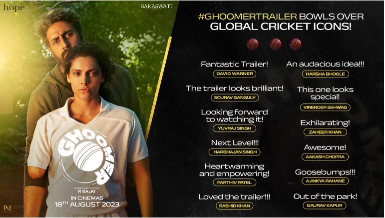 Cricket Icons Applaud R. Balki's Ghoomer Trailer: A Stellar Lineup of Praise from Ganguly to Rashid Khan-Ghoomar. Coming to theaters on August 18