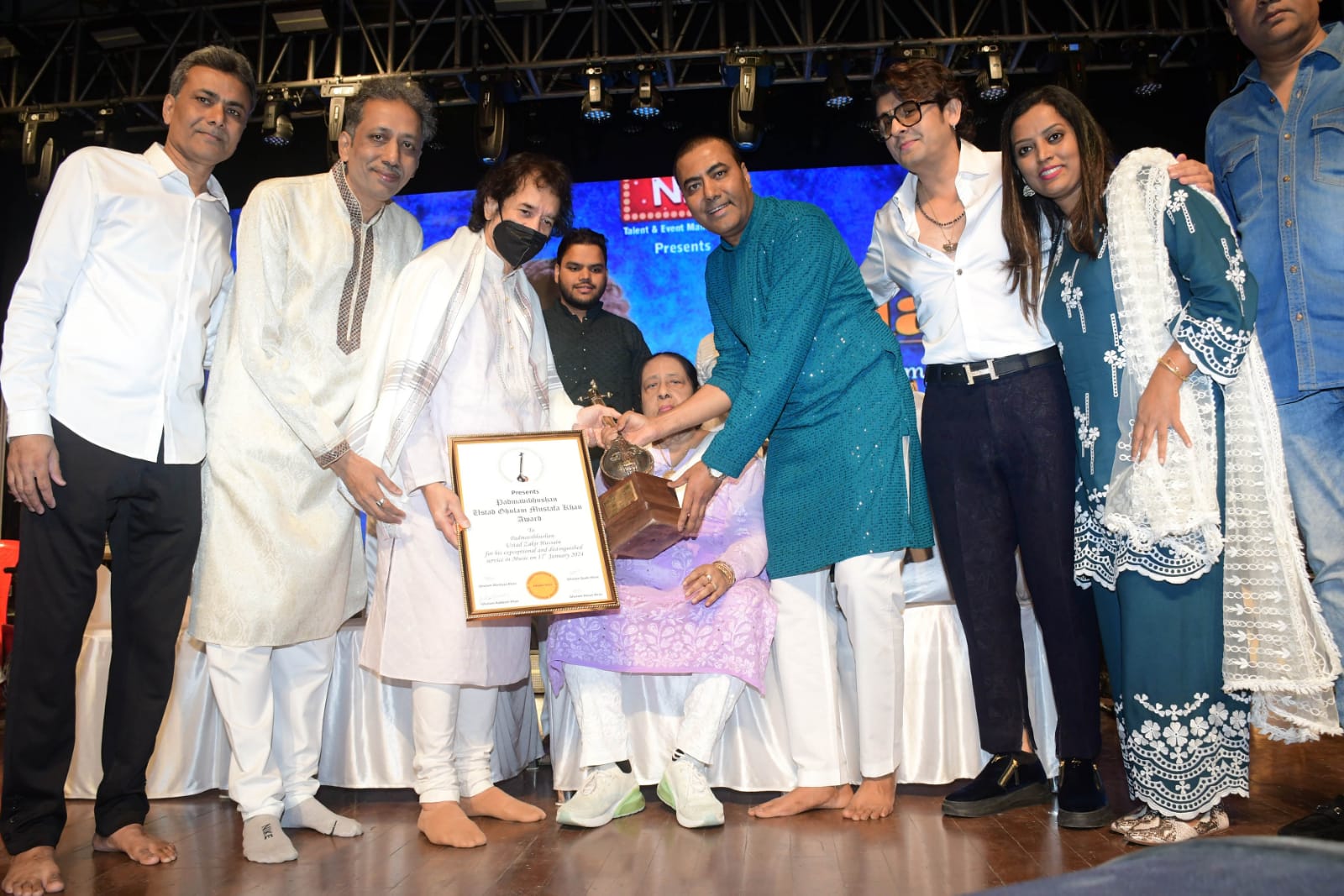Ustad Zakir Hussain Honored with Padma Vibhushan Ustad Ghulam Mustafa Khan Award