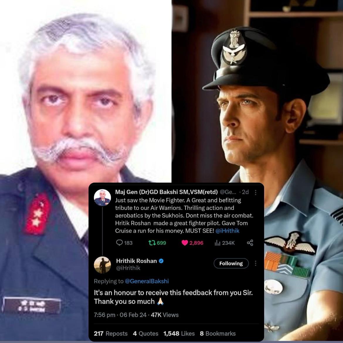 “Great and Befitting Tribute to our Air Warriors,” says General Bakshi on Siddharth Anand’s Fighter; Hrithik Roshan Reacts