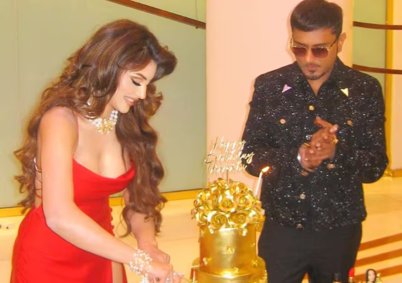 "Urvashi Rautela's Lavish Birthday Celebration Sparks Hilarious Memes: Cutting a 24-Carat Gold Cake with Honey Singh"