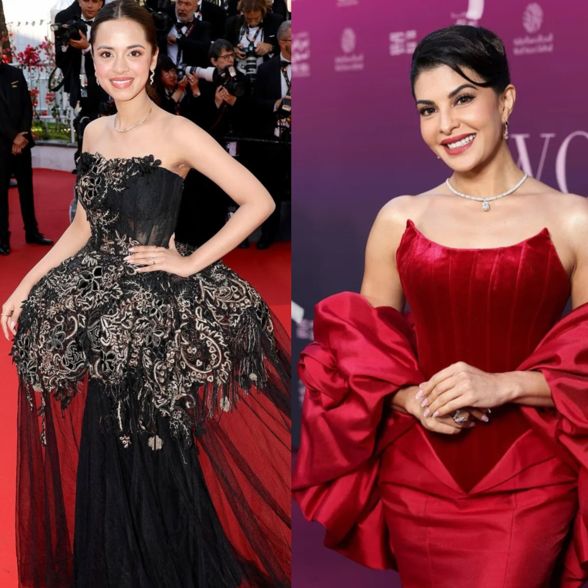Indians Shining at Cannes: Jacqueline Fernandez and Nitanshi Goel Lead the Glamour Quotient with Anupam Kher, Veena Praveenar Singh, and More!"