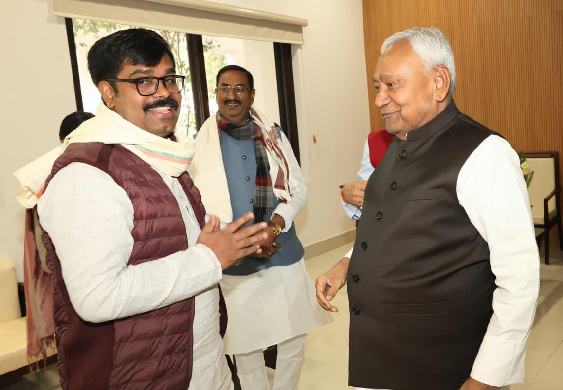 JDU leader Dheeraj Singh Kushwaha meets Chief Minister Nitish Kumar